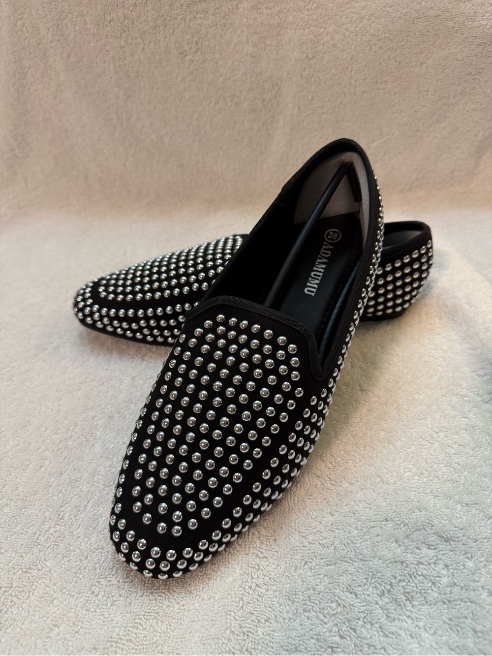 Studded Black Slip-On Flats with Silver Accents